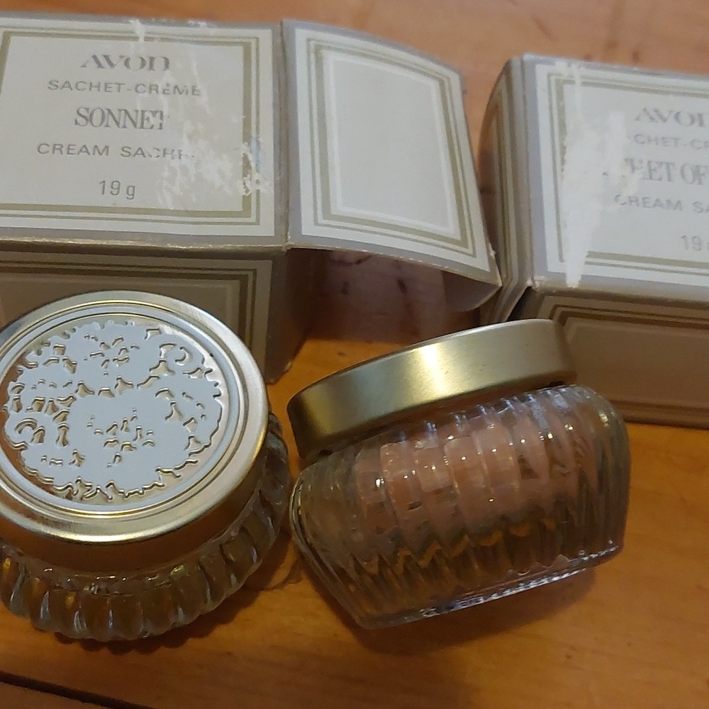 Lot Of 2 Vintage Avon Cream Sachet Perfume Glass Jars Solid